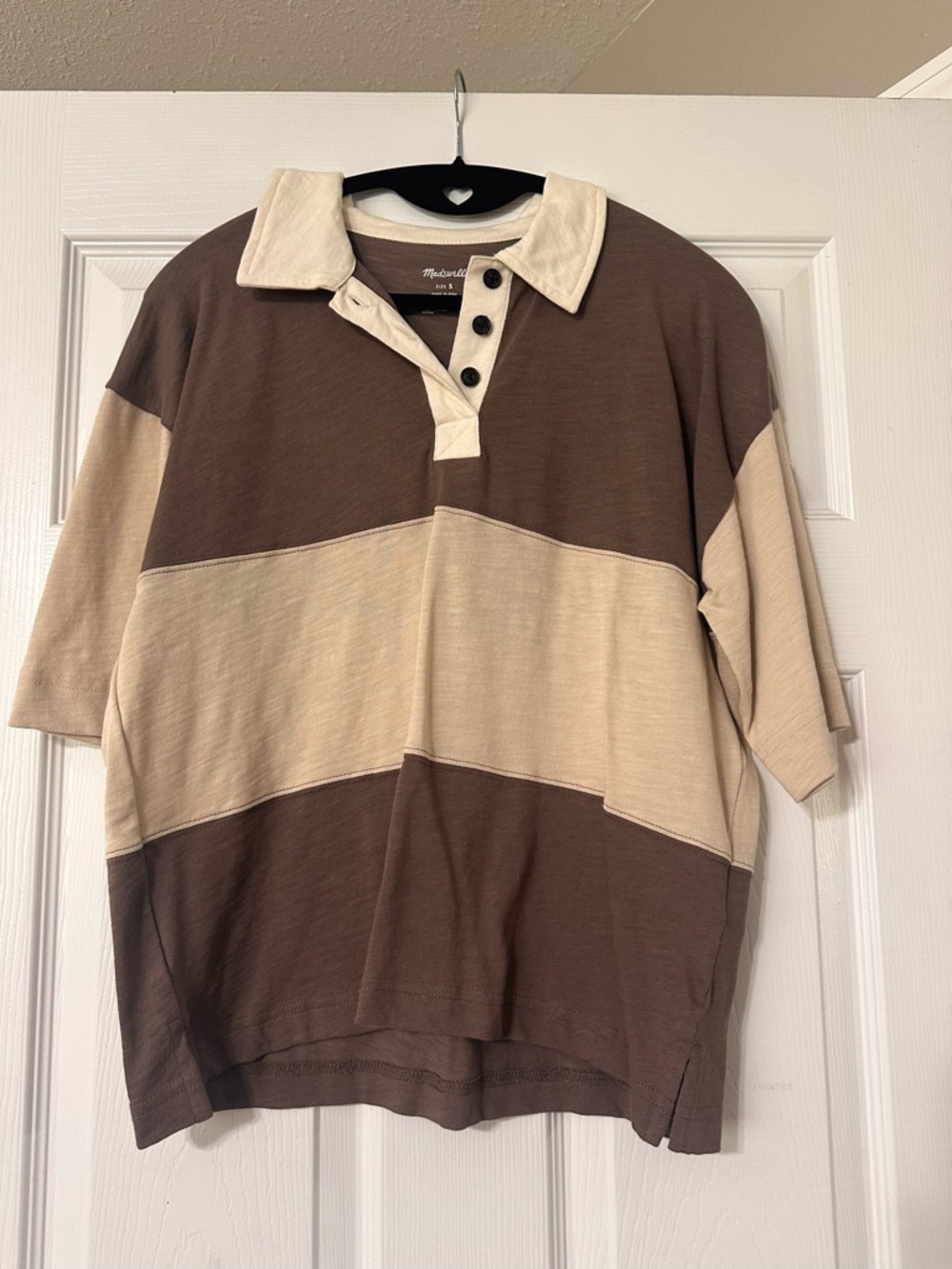 Madewell Brown and Cream Striped Polo Top